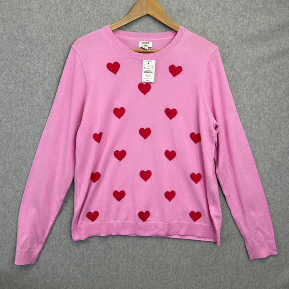 J.Crew Sweaters - J.Crew Size XL Teddie‎ Sweater Pink Red Heart Cotton Love Valentines Date NWT